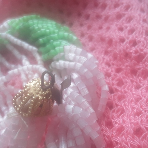 ⚜️ Vintage 16 STRAND SEED BEAD PINK & GREEN CHOKER 18” - Picture 4 of 13